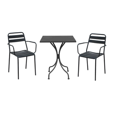ROMANUS - set tavolo in metallo cm 60x60x72 h con 2 sedute Grigio scuro