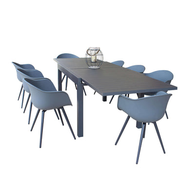 JERRI - set tavolo da giardino in alluminio con 8 sedie 135/270x90 Antracite Milani Home