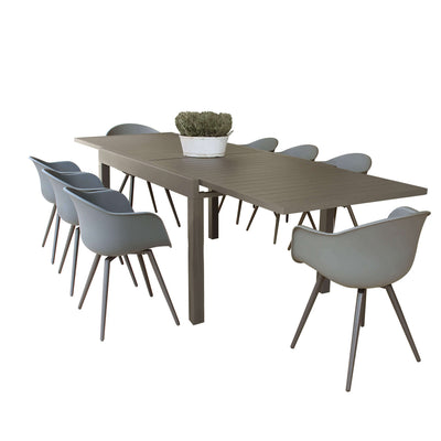 JERRI - set tavolo da giardino in alluminio con 8 sedie 135/270x90 Taupe Milani Home