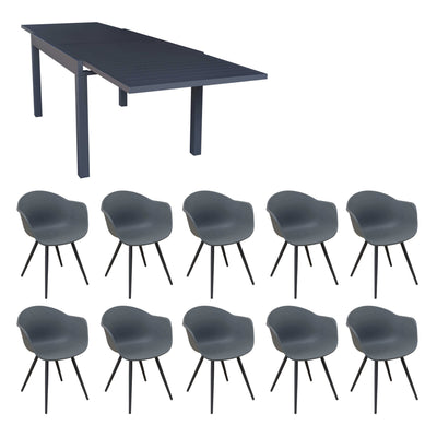 JERRI - set tavolo da giardino in alluminio con 10 sedie 135/270x90 Antracite Milani Home