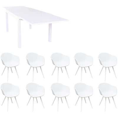 JERRI - set tavolo da giardino in alluminio con 10 sedie 135/270x90 Bianco Milani Home