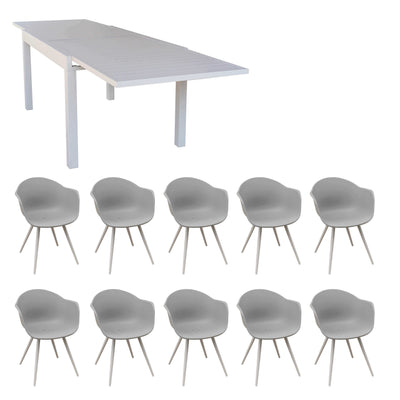 JERRI - set tavolo da giardino in alluminio con 10 sedie 135/270x90 Tortora Milani Home