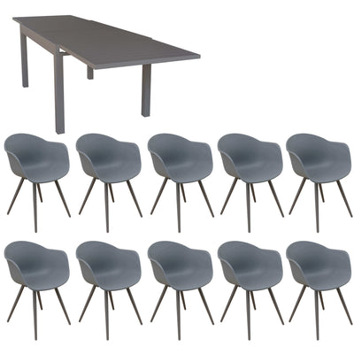 JERRI - set tavolo da giardino in alluminio con 10 sedie 135/270x90 Taupe Milani Home