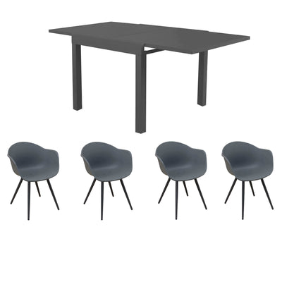 JERRI - set tavolo da giardino in alluminio con 4 sedie 90/180x90 Antracite Milani Home