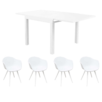 JERRI - set tavolo da giardino in alluminio con 4 sedie 90/180x90 Bianco Milani Home