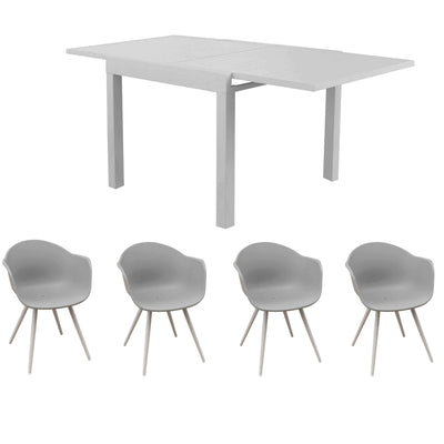 JERRI - set tavolo da giardino in alluminio con 4 sedie 90/180x90 Tortora Milani Home