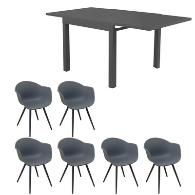 JERRI - set tavolo da giardino in alluminio con 6 sedie 90/180x90 Antracite Milani Home