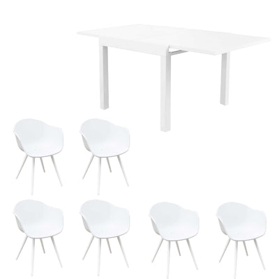 JERRI - set tavolo da giardino in alluminio con 6 sedie 90/180x90 Bianco Milani Home