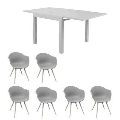JERRI - set tavolo da giardino in alluminio con 6 sedie 90/180x90 Tortora Milani Home