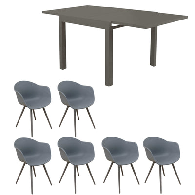 JERRI - set tavolo da giardino in alluminio con 6 sedie 90/180x90 Taupe Milani Home