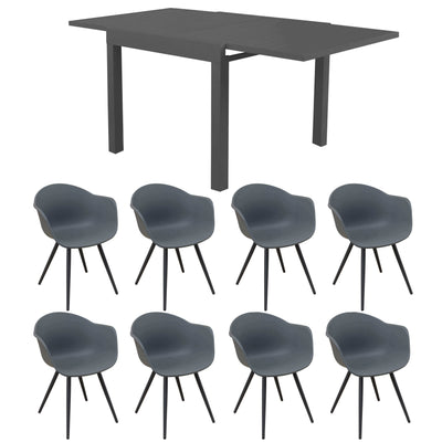 JERRI - set tavolo da giardino in alluminio con 8 sedie 90/180x90 Antracite Milani Home