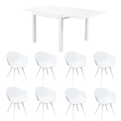 JERRI - set tavolo da giardino in alluminio con 8 sedie 90/180x90 Bianco Milani Home