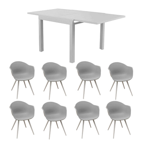 JERRI - set tavolo da giardino in alluminio con 8 sedie 90/180x90 Tortora Milani Home