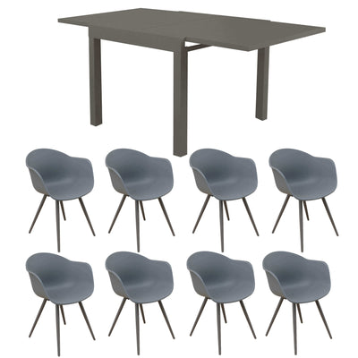 JERRI - set tavolo da giardino in alluminio con 8 sedie 90/180x90 Taupe Milani Home