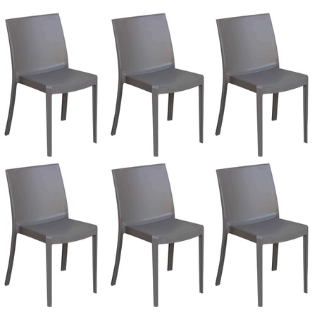 PERLA - set di 6 sedie in polipropilene impilabile da esterno e interno Taupe Milani Home