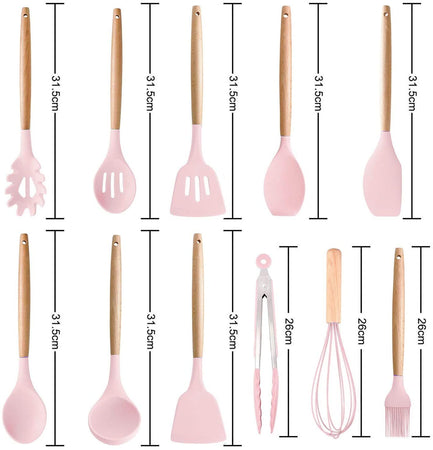 Set 11 utensili da cucina in silicone e legno naturale rosa Casa e cucina/Utensili da cucina/Schiumarole Led Mall Home - Napoli, Commerciovirtuoso.it