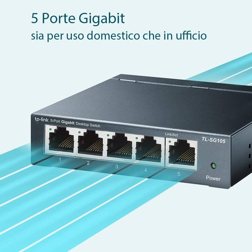 TP-Link TL-SG105 Switch 5 Porte Gigabit 10/100/1000 Mbps, Plug & Play,  Nessuna Configurazione Richiesta, Struttura in Acciaio -  commercioVirtuoso.it