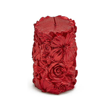 Candela cilindrica rossa decorata h 10,5 cm con fiori "Flowers" decorazione natalizia Casa e cucina/Decorazioni per interni/Candele e portacandele/Candele/Candele a colonna MagiediNatale.it - Altamura, Commerciovirtuoso.it
