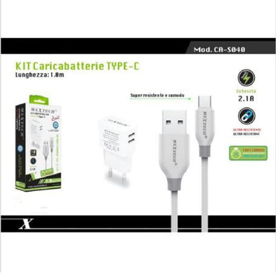 Kit Caricabatteria Spina 2 Porte Usb + Cavo Type-c 1 Metro 2.1a Maxtech Ca-s040 Caricabatteria Trade Shop italia - Napoli, Commerciovirtuoso.it