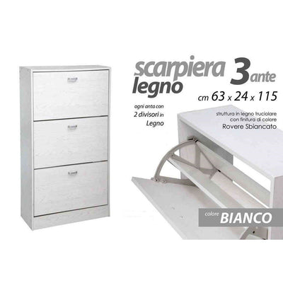 Scarpiera Legno 3 Ante Bianco Legno 63 X 24 X 115 Cm 715617 Scarpe Casa, arredamento e bricolage > Arredamento > Scarpiere Trade Shop italia - Napoli, Commerciovirtuoso.it