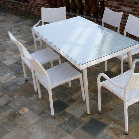 Tavolo Adila in polyrattan con vetro 160 x 90 - bianco Vacchetti