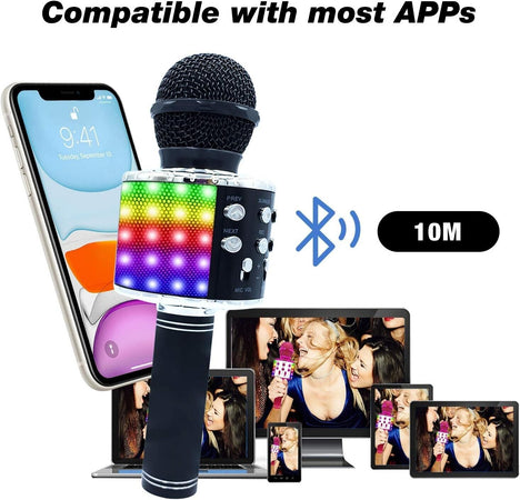 Microfono Per Karaoke Wireless Bluetooth 4 In 1 Con Luci A Led, Microfono Elettronica/Audio e video portatile/Accessori/Accessori per registratori vocali/Microfoni esterni CL Store - Battipaglia, Commerciovirtuoso.it