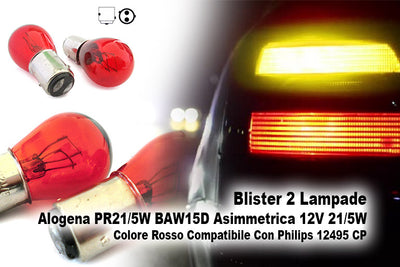 Blister 2 Lampade Alogena PR21/5W BAW15D Asimmetrica 12V 21/5W Colore Rosso Compatibile Con Philips 12495 CP Auto e Moto/Parti per auto/Luci lampadine e indicatori/Blocchi illuminazione e componenti/Luci di posizione Scontolo.net - Potenza, Commerciovirtuoso.it
