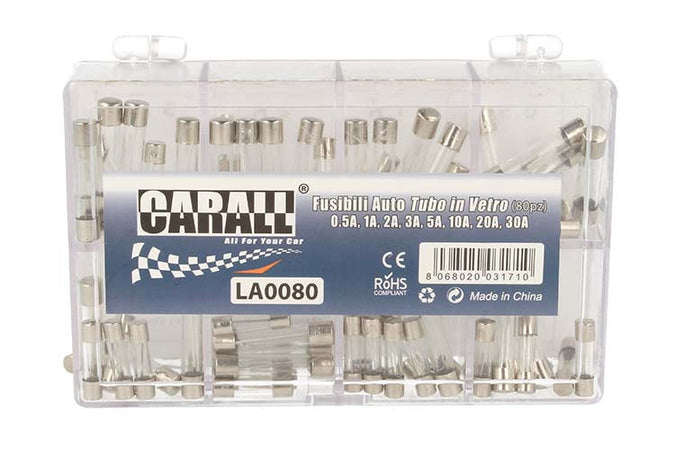 Kit 80 Fusibile Auto Moto Camper Camion Barca Tubo In Vetro 0.5A 1A 2A 3A 5A 10A 20A 30A &Oslash5mmX20mm &Oslash6mmX30mm Carall