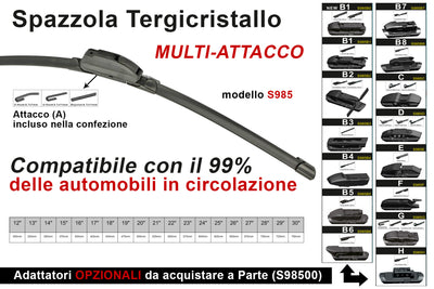 Spazzola Tergicristallo Auto Universale S985 16'' 400mm Carall 16 Attacchi Opzionale