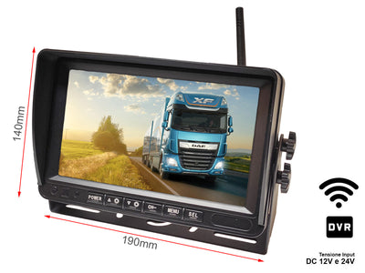 Monitor Wireless Ricevitore Professionale DVR Registratore 4 Canali 12V 24V Per Camion Tir 7 Pollici