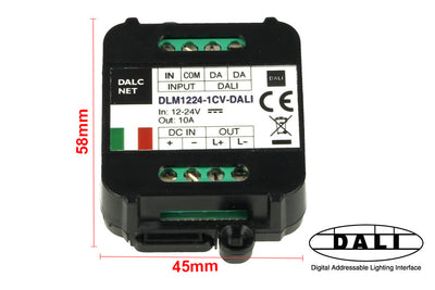 Dalcnet DLM1224-1CV-DALI Led Dimmer Bus DALI 12V 24V 10A Pulsante N.O. 0/1-10V Potenziometro