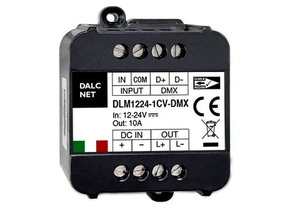 Dalcnet DLM1224-1CV-DMX Led Dimmer Bus DMX512 12V 24V 10A Pulsante N.O. 0/1-10V Potenziometro