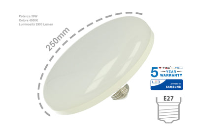 Lampada Led E27 UFO F250 36W 220V Bianco Neutro Samsung Garanzia 5 Anni Per Sostituzione Neon Circolina SKU-220