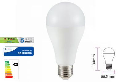 Lampada Led E27 A65 15W Bianco Caldo 3000K Bulbo Sfera Chip Samsung Garanzia 5 Anni SKU-159 V-Tac