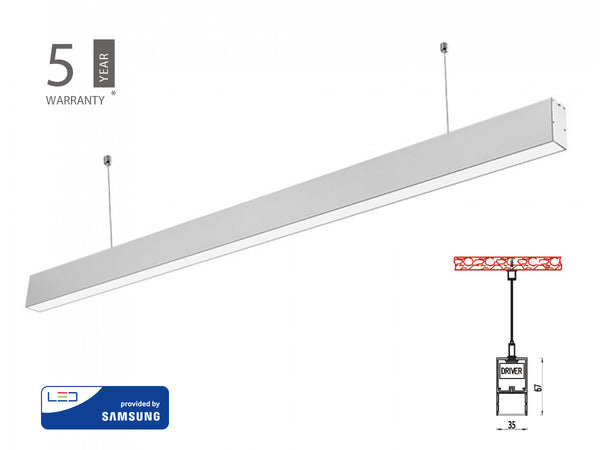 Lampada Led Lineare A Sospensione Slim 120cm 40W Corpo Argento Neutro 4000K Allungabile Chip Samsung SKU-21375 V-Tac