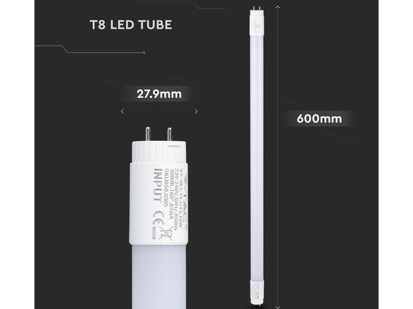 Tubo Led T8 G13 60cm 10W Caldo 3000K Chip Samsung Garanzia 5 Anni Alimentazione da Un Lato Testa Rotante SKU-650 V-Tac