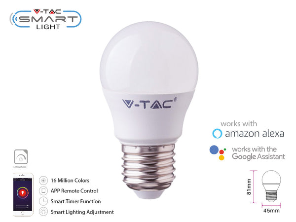 V-TAC Smart Lampada Led Bulb E27 G45 4,5W WiFi RGB CCT Dimmerabile APP Compatible Amazon Alexa Google Home SKU-2755 Illuminazione/Lampadine/Lampadine a LED Scontolo.net - Potenza, Commerciovirtuoso.it