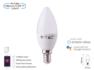 V-TAC Smart Lampada Led Candela E14 C37 4,5W WiFi RGB CCT Dimmerabile APP Compatible Amazon Alexa Google Home SKU-2754 Illuminazione/Lampadine/Lampadine a LED Scontolo.net - Potenza, Commerciovirtuoso.it
