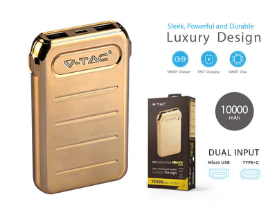 Portable Power Bank Gold 10000 Mah Dual USB Output e Input Micro USB e Tipo C SKU-8907