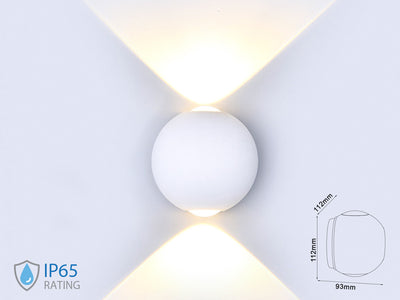 Applique Lampada LED da Muro Palla Sferica 6W 4000K Carcassa Bianca Doppio Fascio Luminoso IP65 SKU-8302