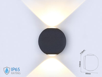Applique Lampada LED da Muro Palla Sferica 6W 4000K Carcassa Nera Doppio Fascio Luminoso IP65 SKU-8304 V-Tac