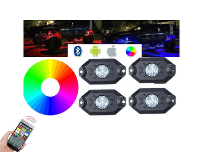 Kit Mini RGB Rock Light Bluetooth APP Sensore Musica Con 4 Luci Led 12V 24V IP68 Sottoscocca Per Jeep Off Road SUV Barca Auto e Moto/Parti per auto/Luci lampadine e indicatori/Blocchi illuminazione e componenti/Strisce e kit luci sottoscocca Scontolo.net - Potenza, Commerciovirtuoso.it