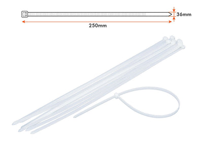 100 Fascette Cablaggio Stringicavo 250X3,6mm Colore Bianca Per Legare Fili Cavi Fino Diametro Massimo di 65mm Sandasdon