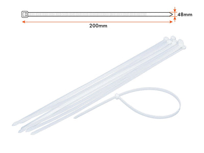 50 Fascette Cablaggio Stringicavo 200X4,8mm Colore Bianca Per Legare Fili Cavi Fino Diametro Massimo di 50mm Sandasdon