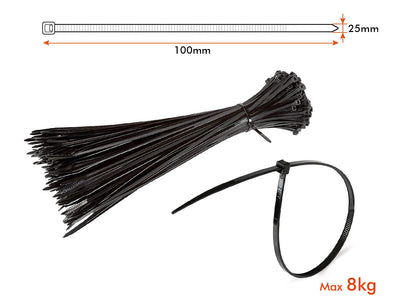 100 Fascette Cablaggio Stringicavo 2.5X100mm Colore Nero Per Legare Fili Cavi SKU-11160 V-Tac