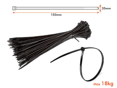 100 Fascette Cablaggio Stringicavo 3.5X150mm Colore Nero Per Legare Fili Cavi SKU-11166 V-Tac
