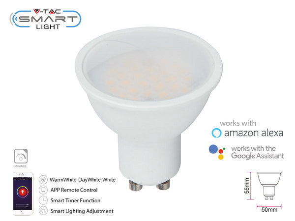 V-TAC Smart Lampada Faretto Led GU10 4,5W WiFi CCT Dimmerabile APP Compatible Amazon Alexa Google Home SKU-2750