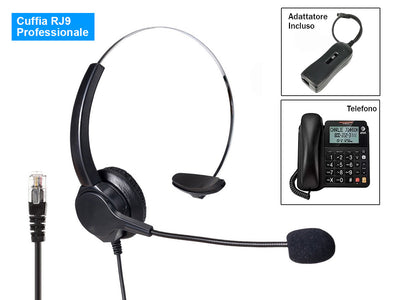 Cuffia Monoaurale RJ9 Microfono Auricolare Professionale Per Telefono Fisso IP Phone Ufficio Azienda Compreso Adattatore Ledlux