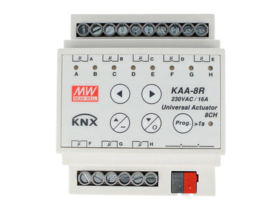 MeanWell KAA-8R Attuatore KNX Universale Relay On/Off 8 Canali 16A Konnex Con Guida DIN Binario Per Tapparelle Saracinesche