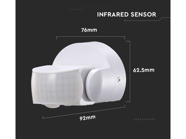 Sensore di Movimento Infrarossi IP65 Colore Bianco Montaggio a Parete Soffitto Snodabile a 180&deg SKU-6611 V-Tac